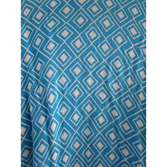 Merona Bright Blue White Diamond Pattern V Neck Ladies Medium Cardigan - Picture 6 of 8